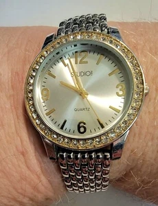 Studio Time Watch Rhinestone Studded with Gold Bezel Quartz MOV'T - Picture 1 of 11