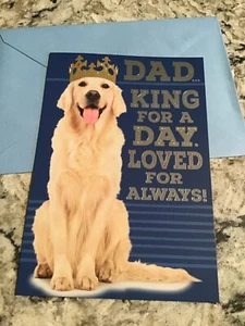Tarjeta de felicitación Feliz Día del Padre Papá Rey por un Día dorada 5,5""x 8"" distintiva - Imagen 1 de 8