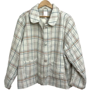Lauren Conrad Woman Crop Tweed Jacket Sz 4X Ivory Teal Orange - Picture 1 of 8