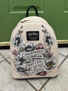 Loungefly Harry Potter Marauder's Map Floral Beige Backpack I Solemnly Swear NEW - Picture 1 of 4