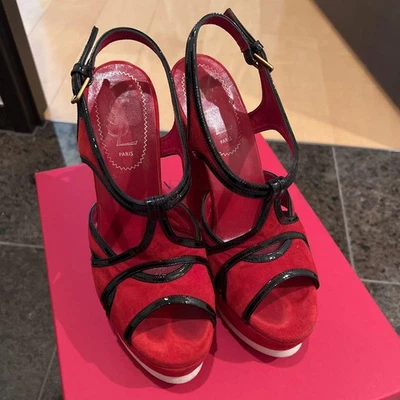 Sandalias de cuña de gamuza roja Saint Laurent para mujer US 6,5 excelentes s... - Imagen 1 de 4