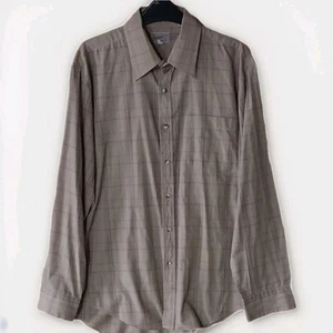 Vtg 80s 90s Mens Dress Shirt Large Cappucino Brown Multi Color Lines Korea Made - Picture 1 of 10