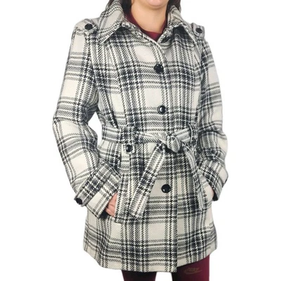 Croft & Barrow Mujer XL Cuadros Negro/Blanco Forrado Botones Corbata Cintura Medio Chaquetón Foto 1 de 4