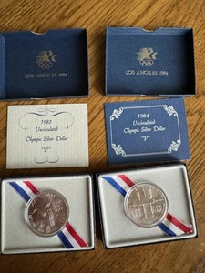 1983 And 1984 Olympic Silver Dollars - Mint with Boxes And Paper - Picture 1 of 4