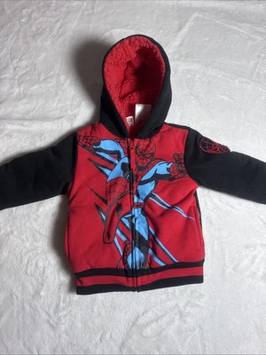 Marvel Spider Man Youth Plush black & Red Size 3T Full Zip Fleeced Plush Hoodie - Image 1 of 4