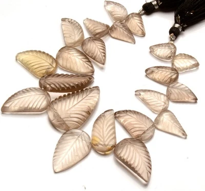 Piedras preciosas de cuarzo ahumado natural tamaño 13 a 29 mm cuentas talladas en forma de hoja hilo de 8" Foto 1 de 4
