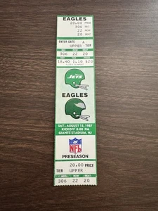 PHILADELPHIA EAGLES @ NEW YORK JETS PRESEASON AUGUST 15, 1987 FULL TICKET STUB 4 - Picture 1 of 2