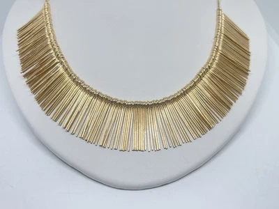 Natasha Couture 镀金条纹围兜声明项链签名复古时尚 — 第 1/4 张图片