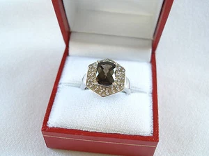 2.30 Ct. Smokey Topaz Solitaire & Diamond 10K White Gold Ring - Picture 1 of 8