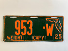 1925 Florida License Plate Truck/Trailer Low Number 3 Digit Amateur Repaint