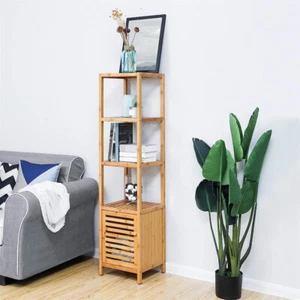 4 Tier Slim Bamboo Bathroom Storage Floor Cabinet Freestanding Tower Corner Rack - Picture 1 of 14