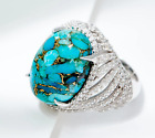Affinity Gems Oval-Cut Turquoise & WhiteZircon Ring Size 9 Sterling Silver