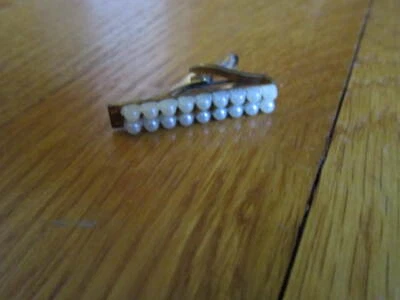 Clip de barra de corbata de colección 1,25" perla falsa MUY desgastado tono dorado disfraz retro envío gratuito Foto 1 de 4