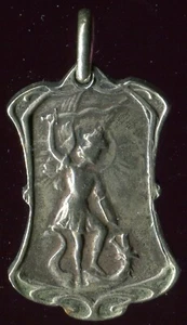 Antique new art St. Michael Michel Religious Medal silver tone Charm Pendant - Picture 1 of 2