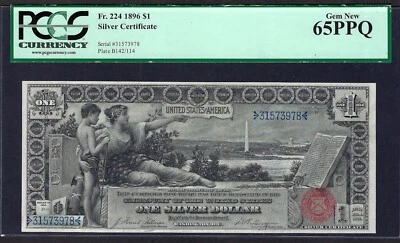 🇺🇸 1896 $1  SC FR-224 "TILLMAN&MORGAN" ♚♚EDUCATIONAL♚♚  PCGS GEM NEW 65 PPQ - Image 1 of 2