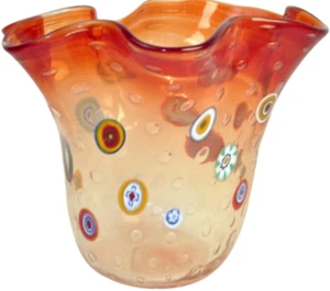 MURANO Art Glass Gambaro & Poggi Handkerchief Millefiori Clear/Brown Vase New - Picture 1 of 6