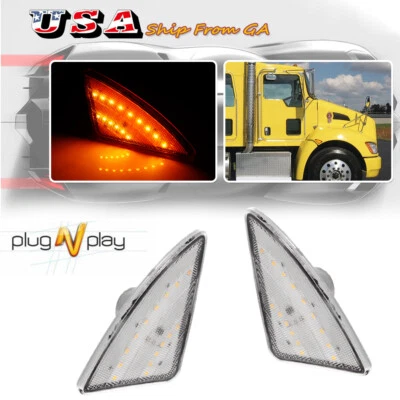 Clear LED Front Cab Flare Side Marker Signal Lights For Kenworth T660 T170 T270 - Image 1 of 4