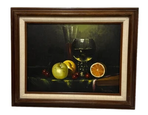 Vintage Original Still Life Fruit Wine Glass Oil Painting by L/A Anthony Franzia - Picture 1 of 8