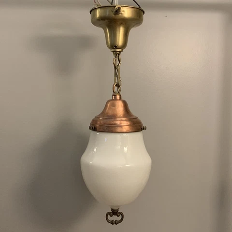 21" Brass Copper Pendant Light Milk White Globe Nice! 51F Cover
