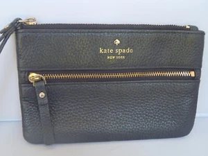 Kate Spade Cobble Hill Bee Wristlet Wallet Pouch Black Pebbled Leather Zip - Picture 1 of 7
