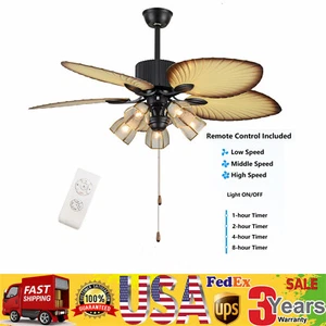 52 Inch Ceiling Fan Light Indoor Downrod Bronze Palm Tropical Blades with Remote - Picture 1 of 12