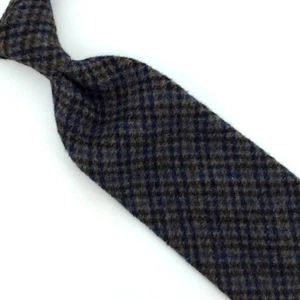 Brooks Brothers Made In USA Tie Brown Blue Tan Plaid Necktie Wool Thick Ties L3 - Picture 1 of 7