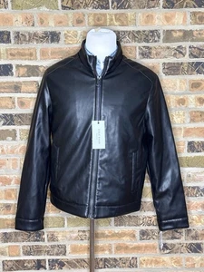 Nueva chaqueta de cuero sintético negra Cole Haan Signature para hombre talla mediana - Imagen 1 de 9