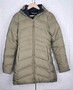 Marmot Jacket Womens XS Green 700 Fill Down Hooded Ski Winter Puffer Parka Coat - Picture 1 of 11