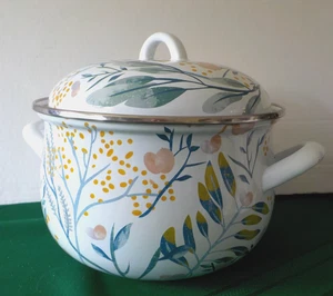 Crofton 4 Qt Enameled Steel Pot Floral with Lid Double Handles Cookware - Picture 1 of 7