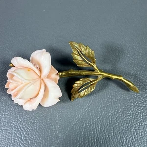 Vintage Gold Tone Pink Rose Flower Brooch Pin Leaf Accents ~3" 13.55gram - Picture 1 of 12