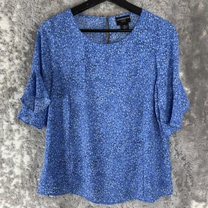 Liz Claiborne Petite Sz PS Career Polka Dot Bell Sleeve Top Blouse Short Sleeve - Picture 1 of 7