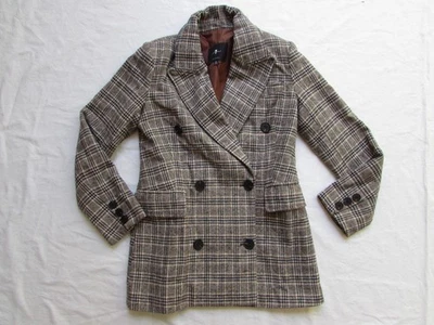 Jaqueta blazer xadrez feminina 7 For All Mankind peito duplo tamanho grande XS - Imagem 1 de 4