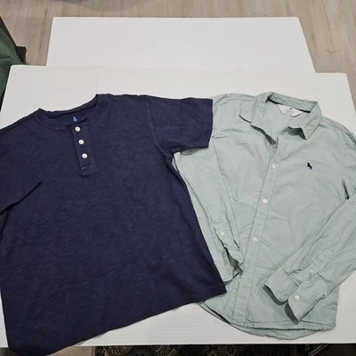 Lot 2 H&M Long Sleeve Green Button-up $ Crew Cuts Blue Short Sleeve Size 8 - Image 1 of 4