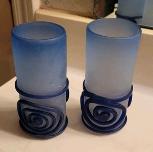 Set Of 2 * HANDBLOWN Blue Drinking Cocktail Glasses * 5.5"x2.5" - Picture 1 of 5