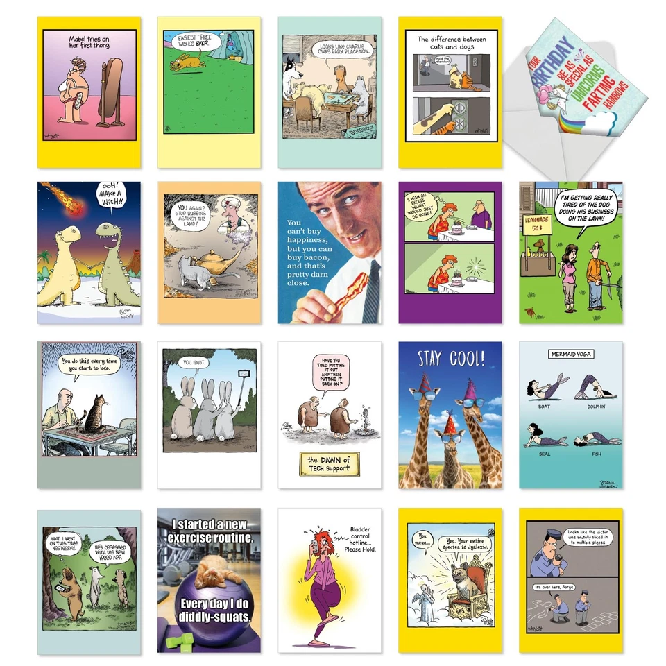 20 caixas sortidas de cartões engraçados de aniversário com envelopes 5 x 7 para homens,... - Imagem 1 de 4