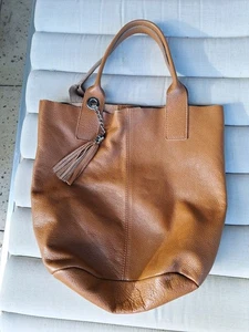 Leder Damen Handtaschen, Beutel, Cognacfarben, sehr geräumig, Lässigkeit, Top - Bild 1 von 4