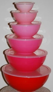 "Red 5.80qt" Gourmet Home 6pc Different Color Polypropylene Bowl Set w/Lids - Picture 1 of 6