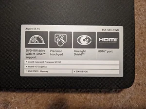 ⚡️ACER ASPIRE ES 15 N3350- 4GB/500GB Win10 *100% WORKING. TESTED AND VERIFIED.* - Picture 1 of 2
