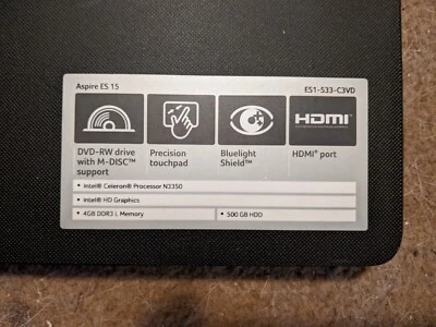 ⚡️ACER ASPIRE ES 15 N3350- 4GB/500GB Win10 *100% FUNCIONANDO.  PROBADO Y VERIFICADO.* Foto 1 de 2