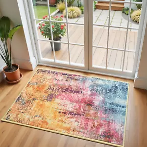 Washable Abstract Small Area Rug, 2x3 Colorful Door Mat Indoor Entrance Rug, Non - Picture 1 of 7