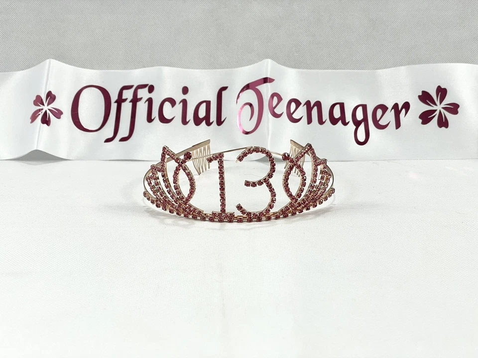 13-й день рождения вечеринки розовый тиара и пояс счастливый блестящий атласный кристалл принцесса - Изображение 1 из 3