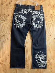 Vintage Ed Hardy Jeans 38x34 Skull Death Jeans Y2K Dark Wash Denim Baggy Love jnco - Bild 1 von 14