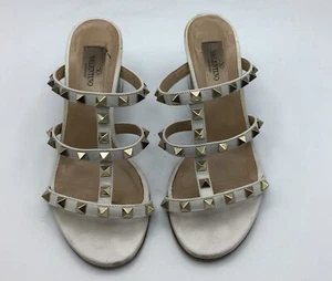 Original VALENTINO ROCKSTUD CALFSKIN LEATHER SLIDE SANDAL 60 MM White Used - Picture 1 of 4