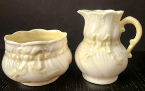 Vintage Belleek Fermanagh Ireland Ivory/Yellow Open Sugar Bowl & Creamer Set EUC - Picture 1 of 9
