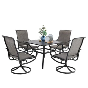 Patio Table Chairs Sets Outdoor Rocker Swivel Dining Chair Square Table Set of 5 - Picture 1 of 12