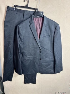 Express 2 Piece Suit Slim Fit 46R 34x33 Gray Charcoal Two Button Stretch - Picture 1 of 19