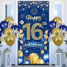 Happy 16th Birthday Decorations Door Banner and Balloons,Navy Blue Gold Door