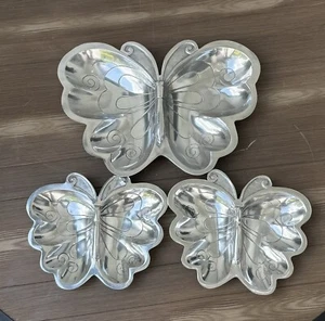 Vintage Butterfly Serving Dish tray Silver Pewter Metal 3 Pieces - Picture 1 of 13