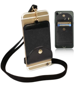 Porte-collier iPhone 2 en 1 noir et porte-carte de crédit pour téléphone portable iPhone - Photo 1 sur 6