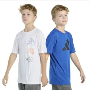 Adidas Youth Boy's 2-Pack Performance Tee White/ Blue Size L-14/16 - Picture 1 of 7